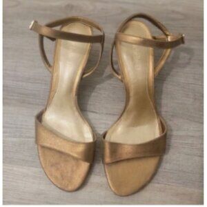 Michelle D Gold Strappy Kitten Heels